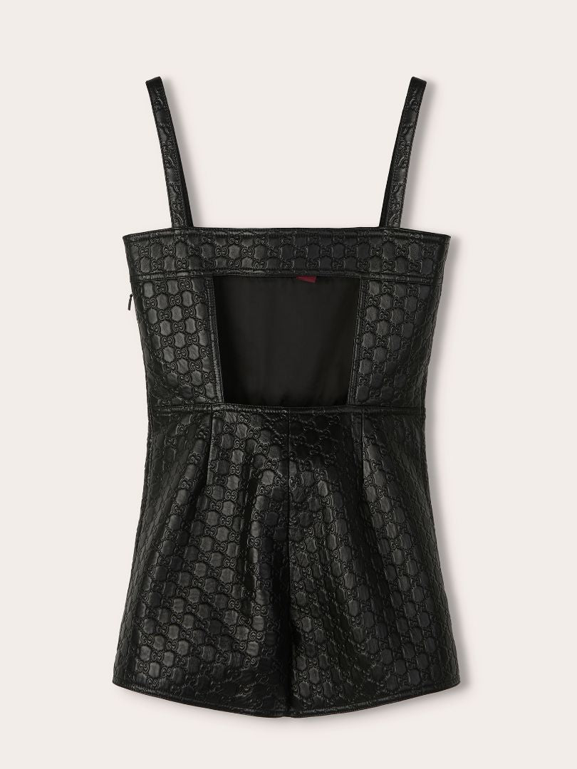 Black GG Embossed Leather Playsuit