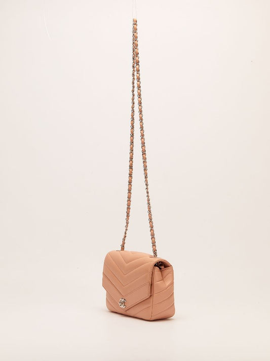 Blush Pink Small Chevron Flap Bag With SHW