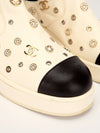 White & Black Lambskin Riveted Cap Toe Boots