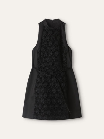 Black Belted Velvet Detail Dress