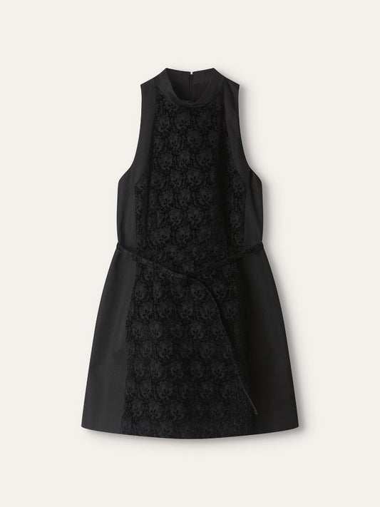 Black Belted Velvet Detail Dress