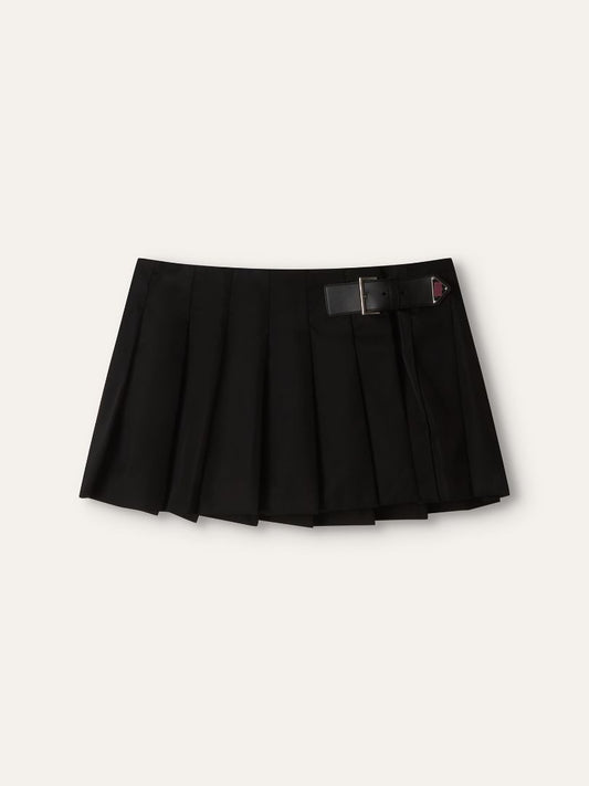 Black Re-Nylon Pleated Mini Skirt With SHW