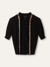 Black & Pink Ruffled Knit Top With Scarf Detail