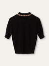 Black & Pink Ruffled Knit Top With Scarf Detail