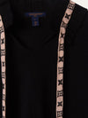 Black & Pink Ruffled Knit Top With Scarf Detail