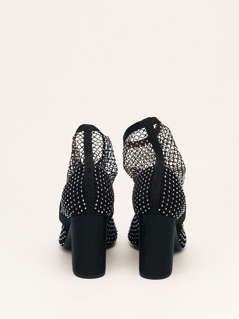 Black Resille Strass Mesh Mary Jane Boot