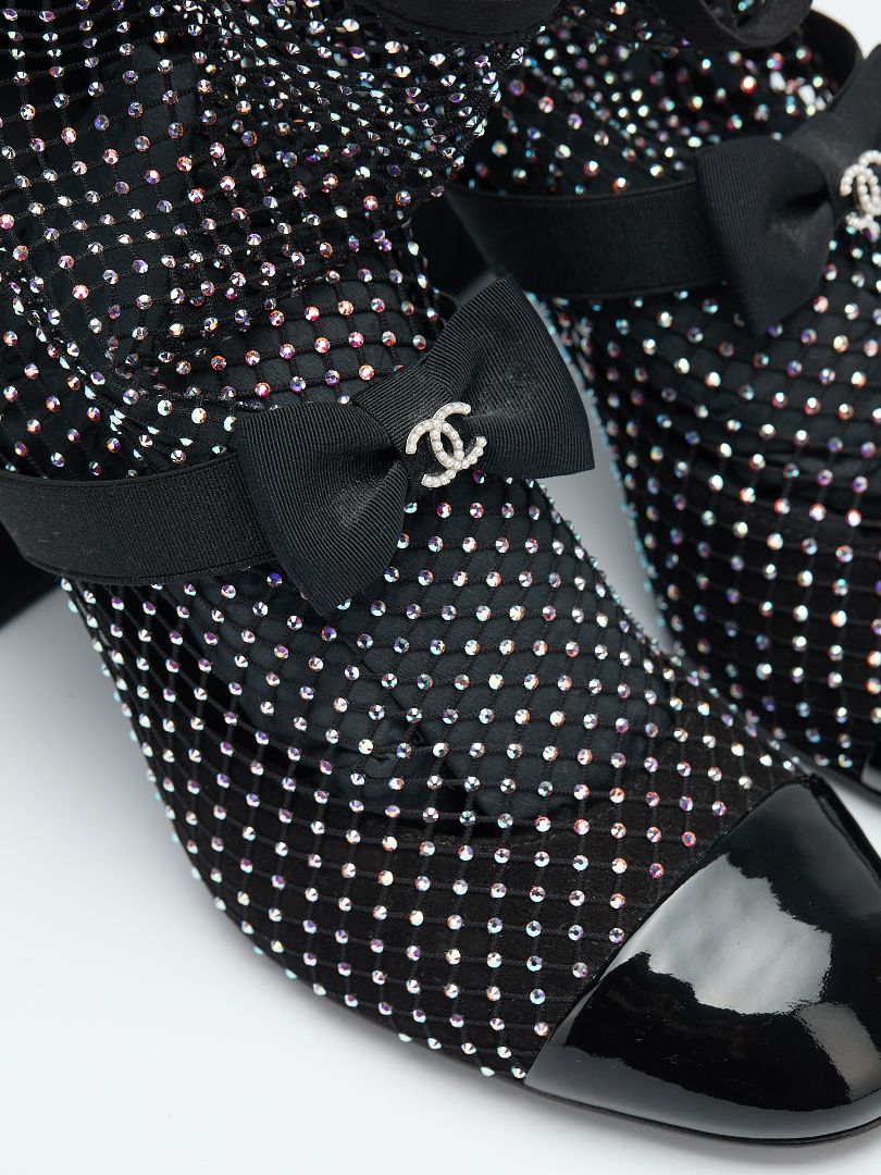 Black Resille Strass Mesh Mary Jane Boot