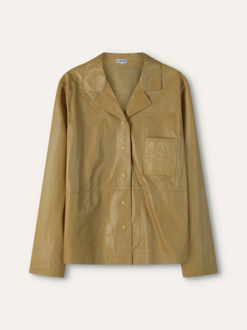 Mustard Anagram Patch Leather Blouse & Short Set