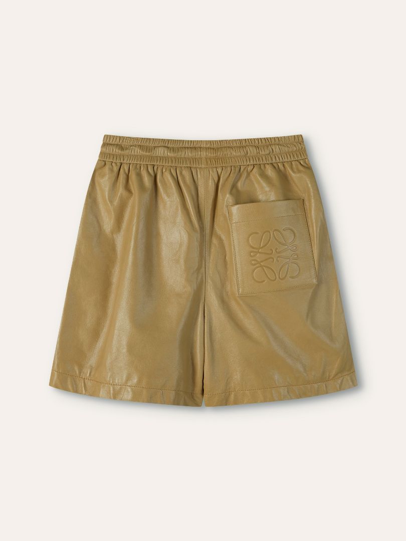 Mustard Anagram Patch Leather Blouse & Short Set