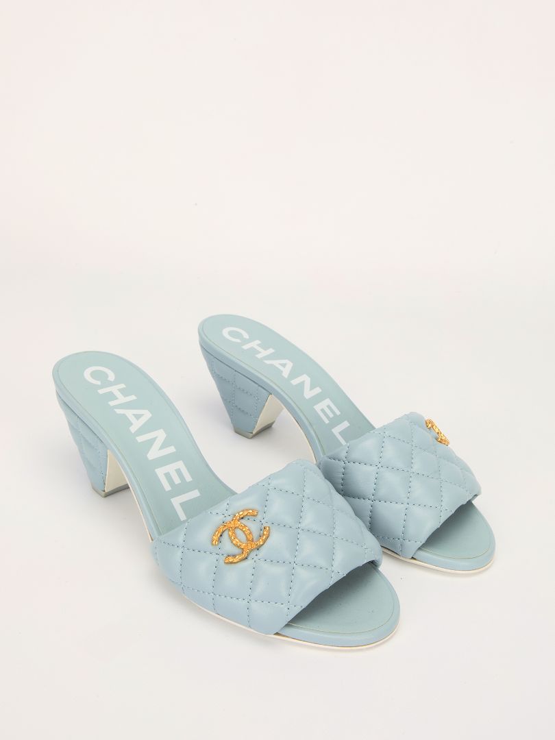 Light Blue Quilted Mules
