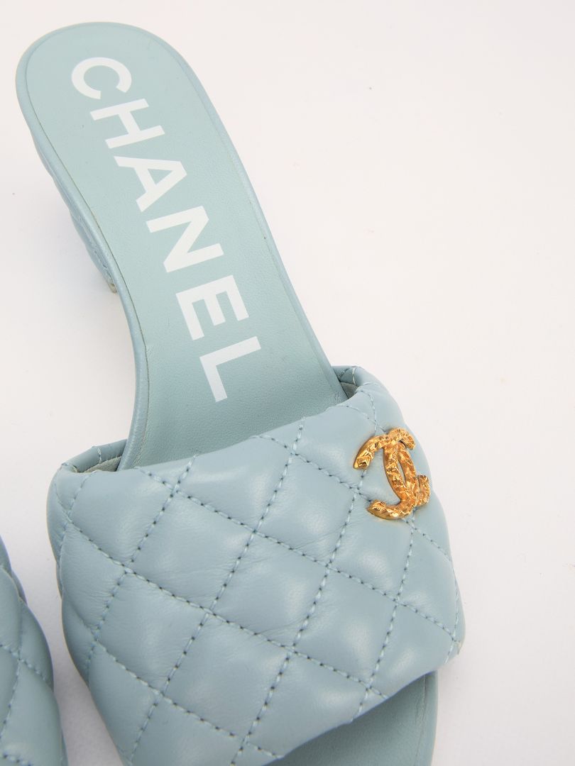Light Blue Quilted Mules