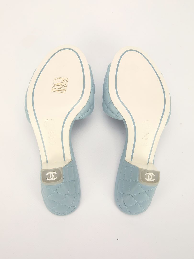 Light Blue Quilted Mules