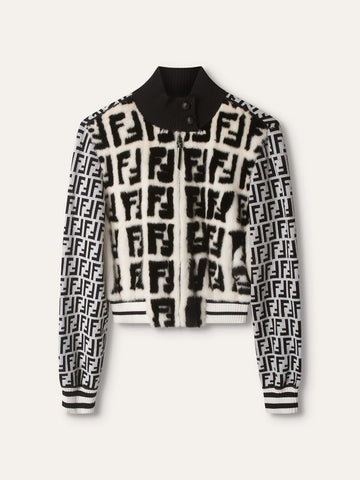Black & White FF Fur Monogram Bomber Jacket