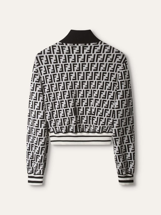 Black & White FF Fur Monogram Bomber Jacket