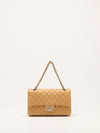 Beige Clair Medium Classic Double Flap Bag With SHW