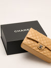 Beige Clair Medium Classic Double Flap Bag With SHW