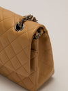 Beige Clair Medium Classic Double Flap Bag With SHW