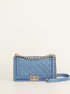 Metallic Blue Old Medium Quilted Boy Bag With SHW