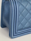 Metallic Blue Old Medium Quilted Boy Bag With SHW