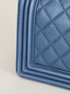 Metallic Blue Old Medium Quilted Boy Bag With SHW