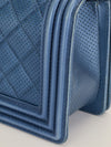Metallic Blue Old Medium Quilted Boy Bag With SHW