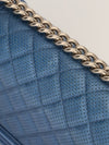 Metallic Blue Old Medium Quilted Boy Bag With SHW