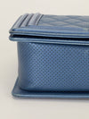 Metallic Blue Old Medium Quilted Boy Bag With SHW