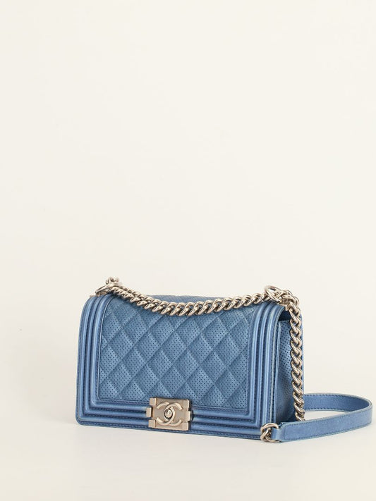 Metallic Blue Old Medium Quilted Boy Bag With SHW