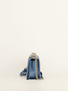 Metallic Blue Old Medium Quilted Boy Bag With SHW
