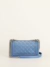 Metallic Blue Old Medium Quilted Boy Bag With SHW
