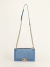 Metallic Blue Old Medium Quilted Boy Bag With SHW