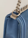 Metallic Blue Old Medium Quilted Boy Bag With SHW