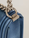 Metallic Blue Old Medium Quilted Boy Bag With SHW