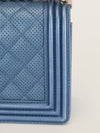 Metallic Blue Old Medium Quilted Boy Bag With SHW