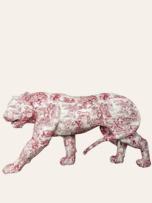 White & Red Toile De Jouy Fiberglass Tiger