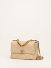 Beige Large C19 Quilted Flap Shoulder Bag