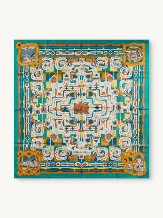 Teal Esprit Ainou Silk Twill Scarf