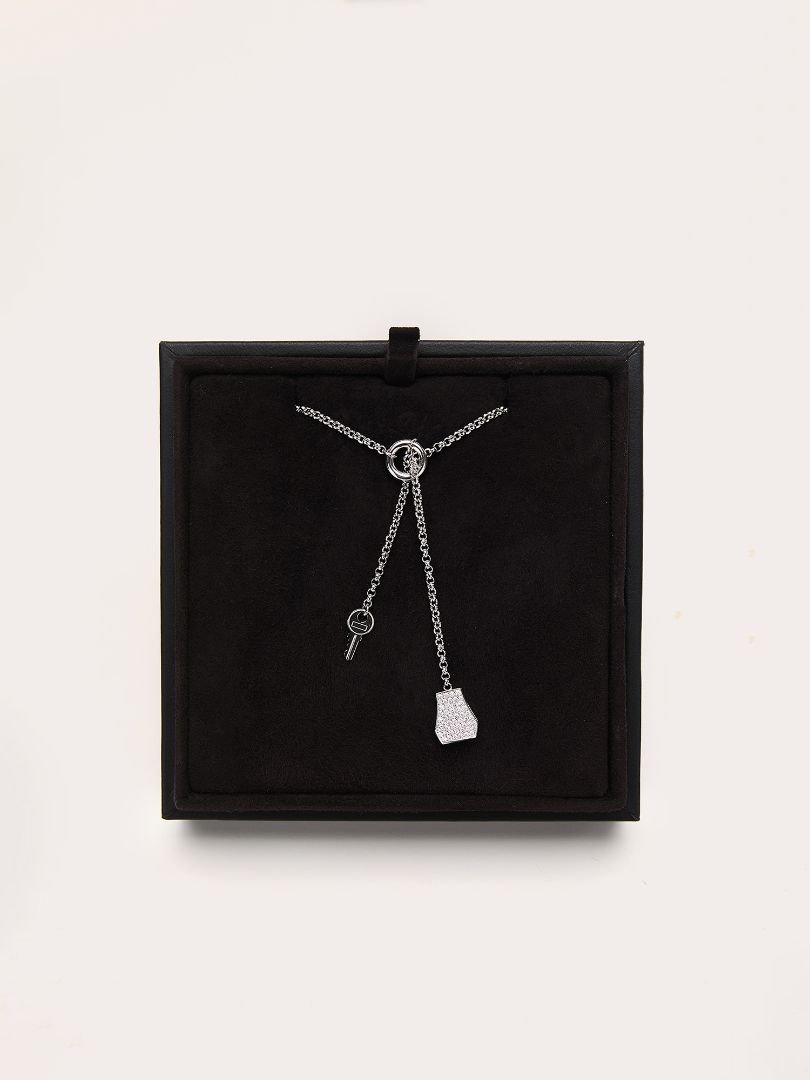 White Gold Small Model Kelly Clochette Necklace With Pavé Diamonds