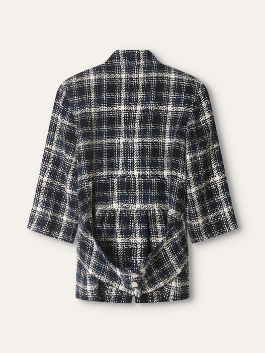 Multi Colour Checkered Tweed Cropped Sleeve Jacket
