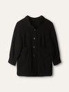 Black Collarless Tweed Over Coat