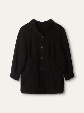 Black Collarless Tweed Over Coat