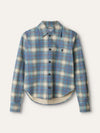 Blue Cropped Plaid Leather Shirt Jacket