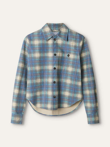 Blue Cropped Plaid Leather Shirt Jacket