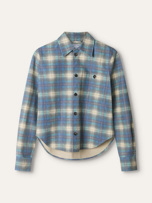Blue Cropped Plaid Leather Shirt Jacket