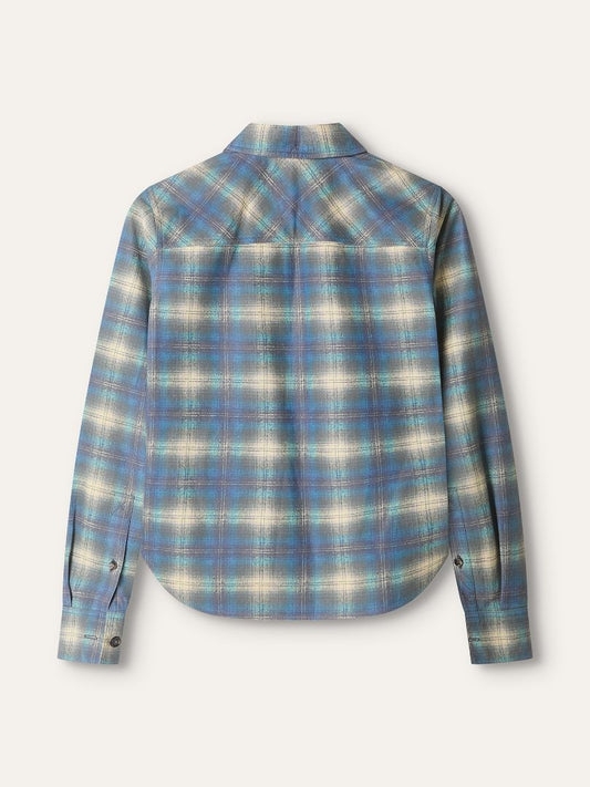 Blue Cropped Plaid Leather Shirt Jacket