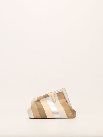 Neutral & Silver Small Fendi First Suede Clutch Bag With SHW