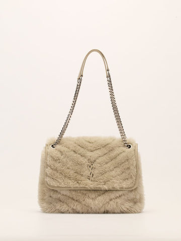 Medium Sidewalk Grey Niki Shearling Crossbody Bag With SHW