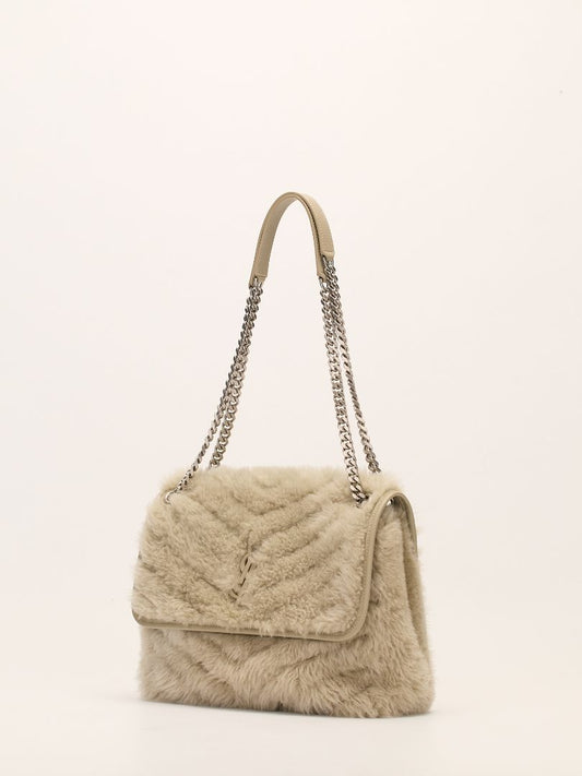 Medium Sidewalk Grey Niki Shearling Crossbody Bag With SHW
