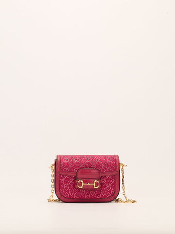 Pink Mini Rhinestone Horsebit 1955 Shoulder Bag With GHW