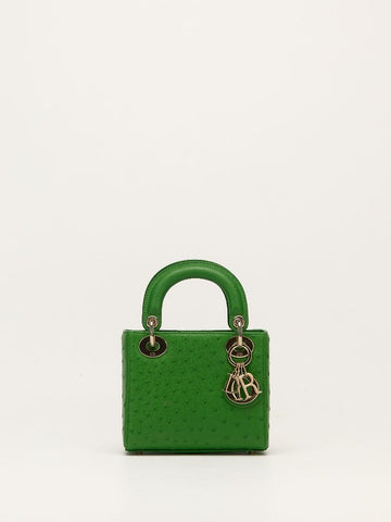 Vert Feuille Ostrich Mini Lady Dior Handbag With GHW